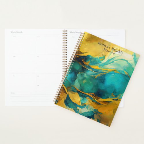 Alluring Blues and Golds Abstract Print Planner