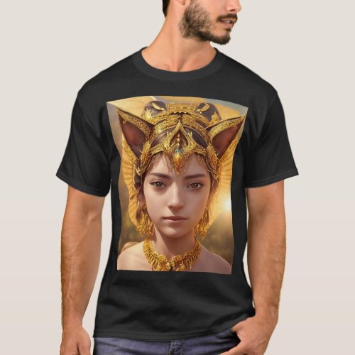 Alluring catgirl with delicate gold jewelry T_Shirt