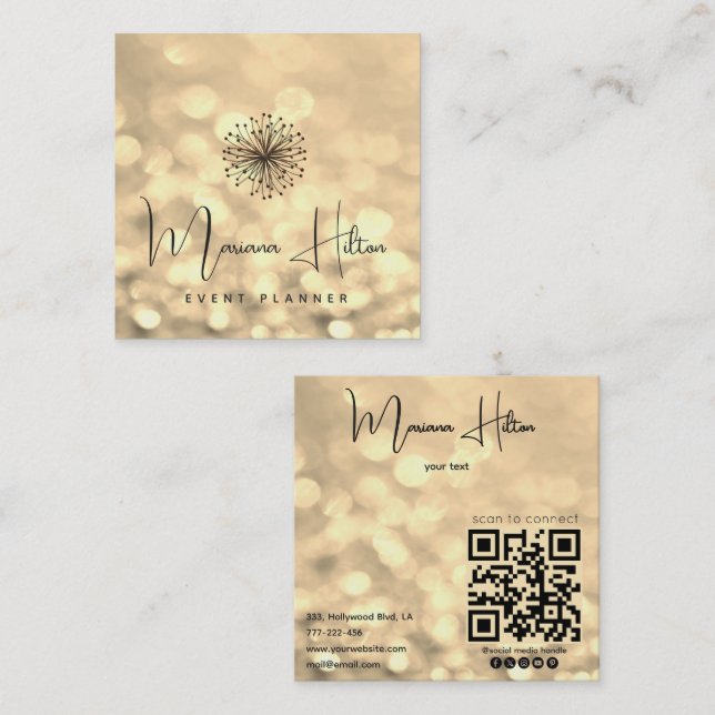 Alluring elegant modern bokeh dandelion qr code square business card (Front/Back)