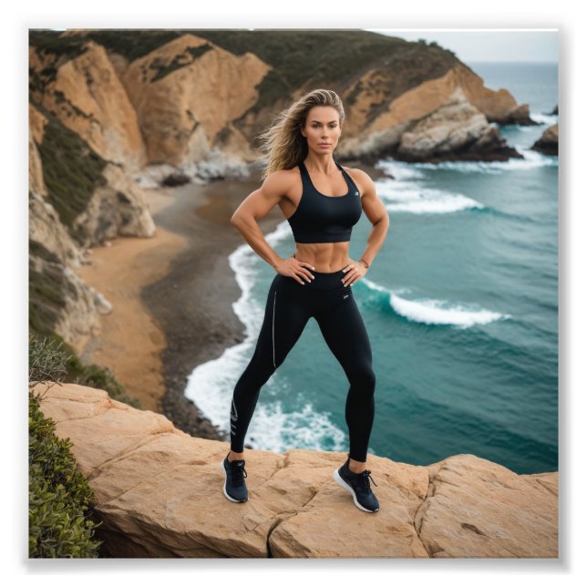Alluring Fitness Girl Posing in Lycra on Cliff Photo Print (Front)