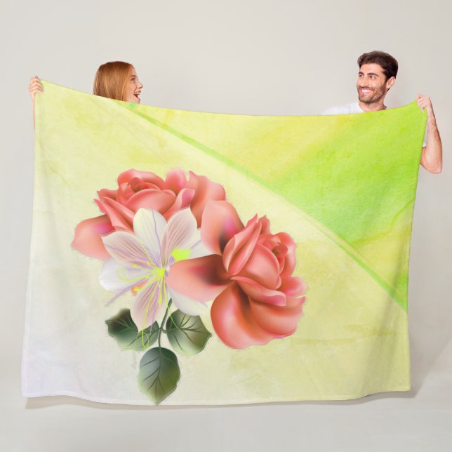 Alluring Flowers Youthful Green Fleece Blanket (In Situ)