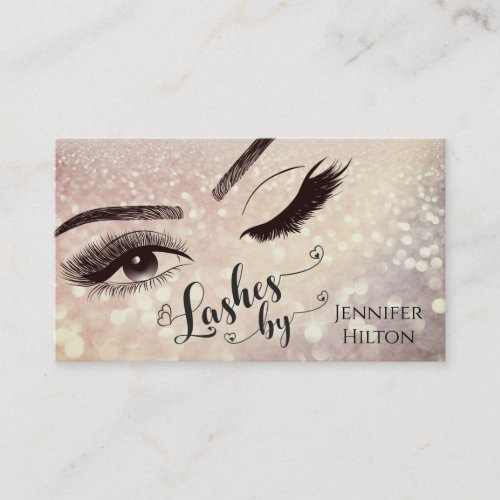 Alluring glittery lashes makeup winking eyes business card