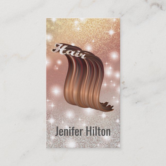 Alluring gold glittery funky hair logo business card (Front)