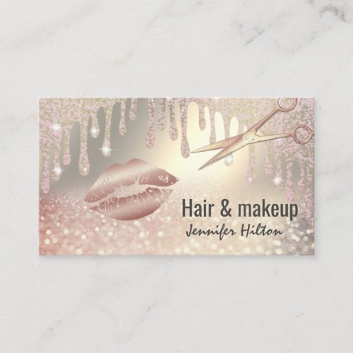 Alluring luxury rose gold glittery lips scissors business card