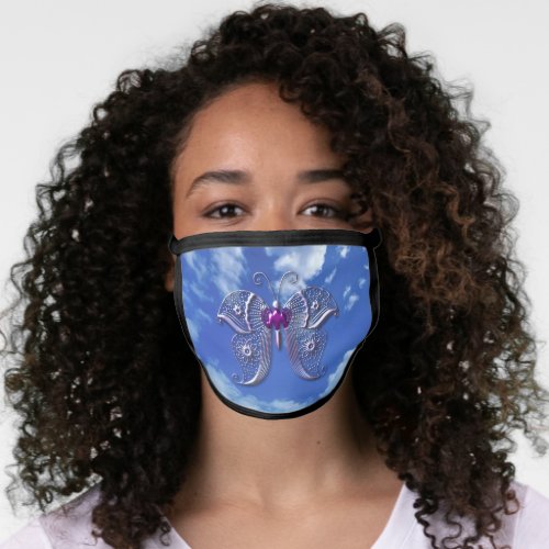 Alluring Metallic Butterfly Blue Sky Face Mask