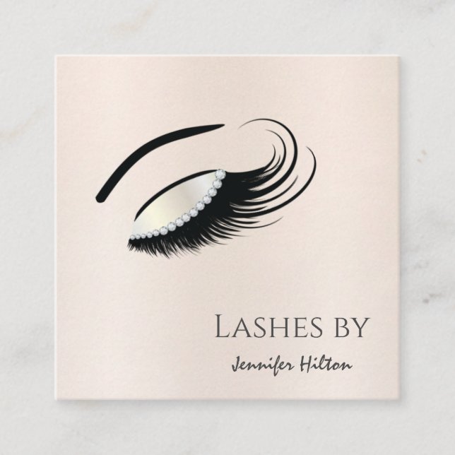 Alluring modern diamond lashes makeup eye square business card (Front)
