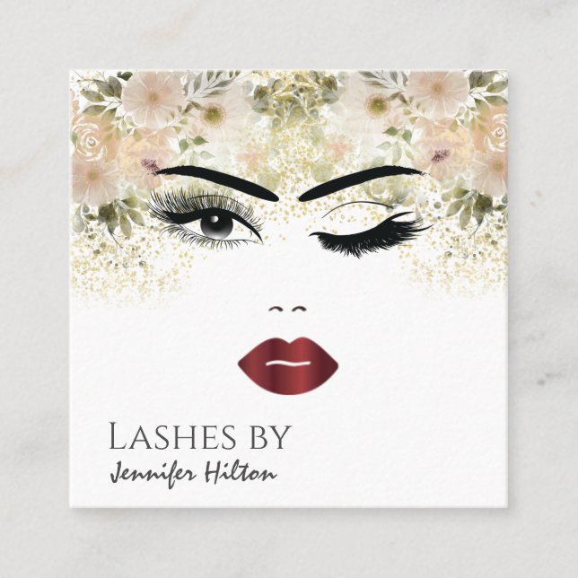 Alluring modern simple sensual girl face square business card (Front)