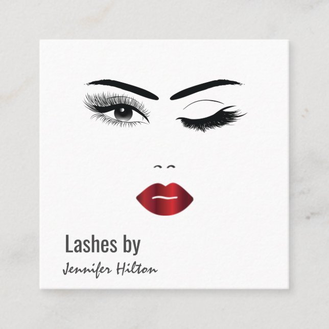 Alluring modern simple sensual winking girl face s square business card (Front)