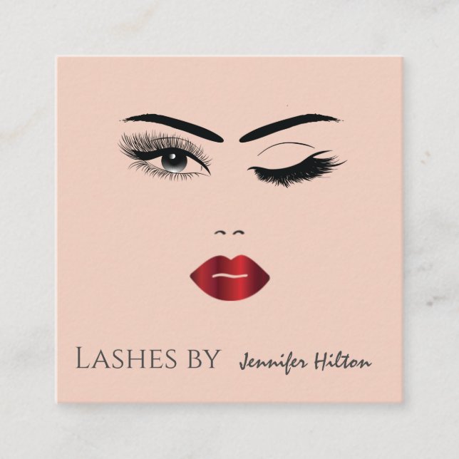 Alluring modern simple sensual winking girl face square business card (Front)