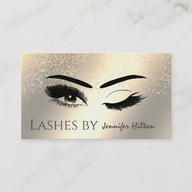 Alluring patina gold  lashes wink makeup eyes business card (Front)