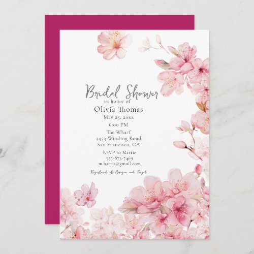 Alluring Pink Cherry Blossom Flowers Bridal Shower Invitation