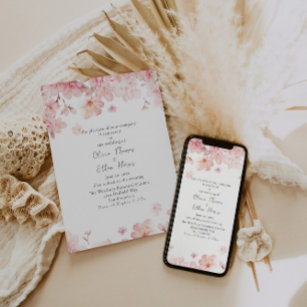 Alluring Pink Cherry Blossom Flowers Wedding Invitation