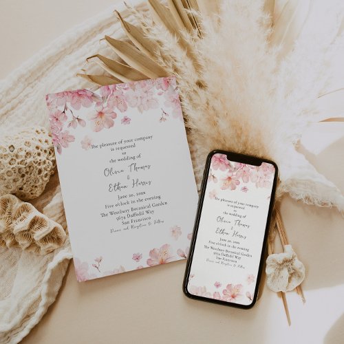 Alluring Pink Cherry Blossom Flowers Wedding Invitation