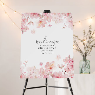Alluring Pink Cherry Blossom Flowers Welcome Sign