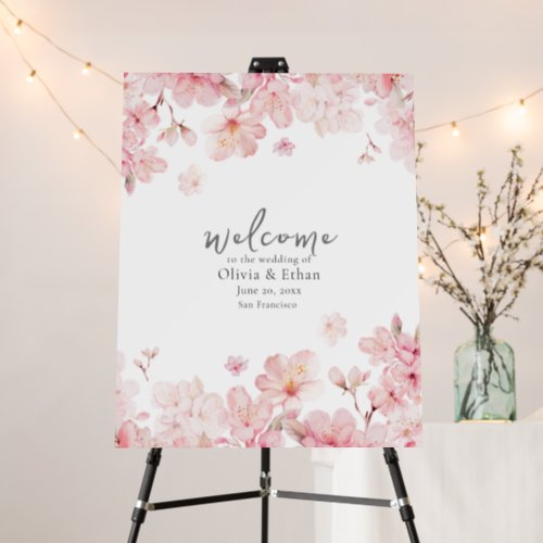 Alluring Pink Cherry Blossom Flowers Welcome Sign