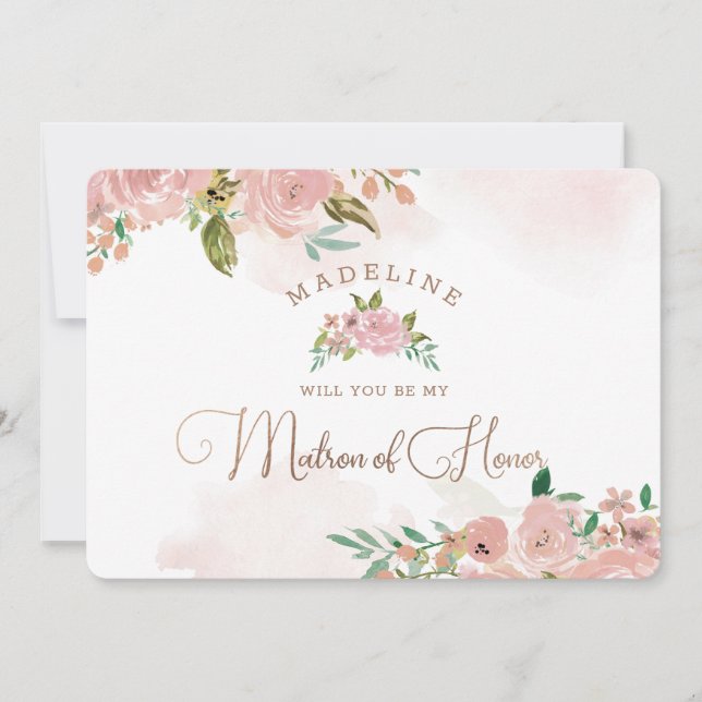 Alluring Rose Floral Matron of Honor Proposal Card (Front)