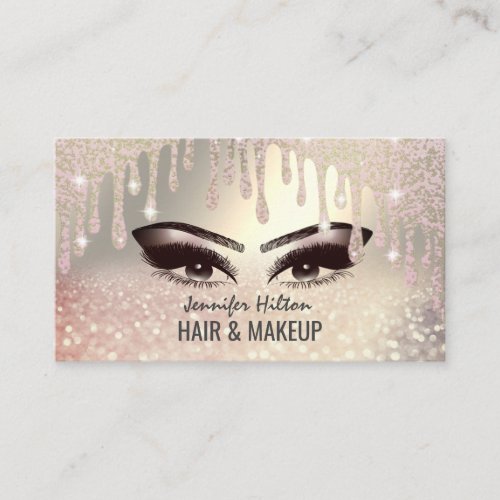 Alluring rose gold glittery hair  makeup business card