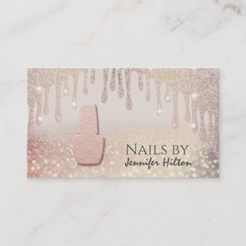 Alluring rose gold glittery nail salon business card