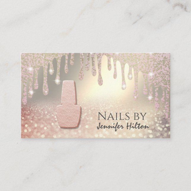 Alluring rose gold glittery nail salon business card (Front)