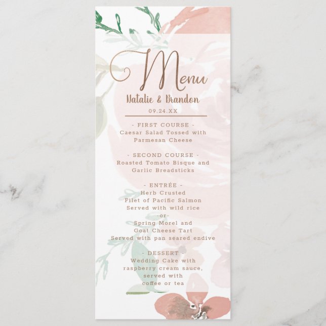 Alluring Rose Vintage Dusty Pink Floral Dinner Menu (Front)