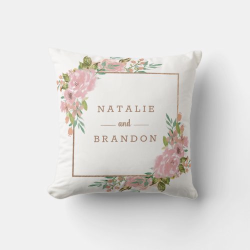 Alluring Rose Vintage Dusty Pink Floral Monogram Throw Pillow