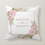 Alluring Rose Vintage Dusty Pink Floral Monogram Throw Pillow<br><div class="desc">Alluring Rose Vintage Dusty Pink Floral Watercolor Elegant Flower Design with roses, leaves, buds, Foliage, and rose gold foil accents. Subtle soft colors of pastel dusty blush pink, greens, mints, and peach. A cottage chic look perfect for a spring, summer, or garden wedding at your homestead, farm, or barn venue....</div>