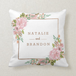 Alluring Rose Vintage Dusty Pink Floral Monogram Throw Pillow