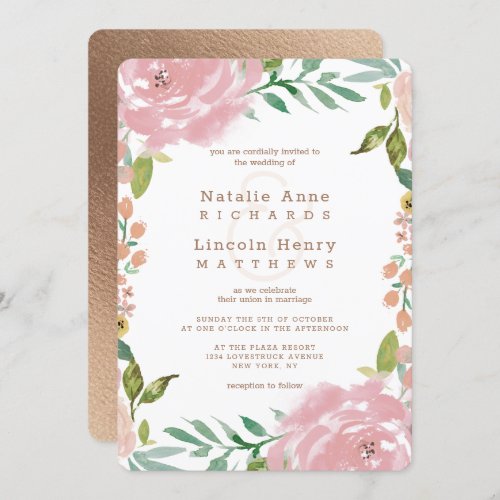 Alluring Rose Vintage Dusty Pink Floral Wedding Invitation