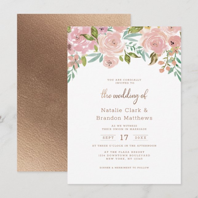 Alluring Rose Vintage Dusty Pink Floral Wedding Invitation (Front/Back)