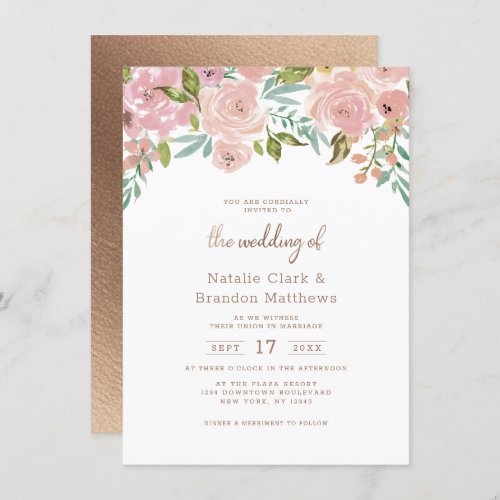 Alluring Rose Vintage Dusty Pink Floral Wedding Invitation