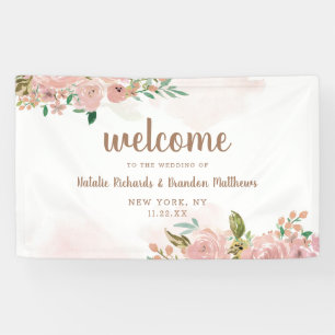 Alluring Rose Vintage Dusty Pink Floral Welcome Banner