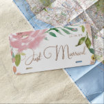 Alluring Rose Vintage Dusty Pink Just Married License Plate<br><div class="desc">Alluring Rose Vintage Dusty Pink Floral Watercolor Elegant Flower Design with roses, leaves, buds, Foliage, and rose gold foil accents. Subtle soft colors of pastel dusty blush pink, greens, mints, and peach. A cottage chic look perfect for a spring, summer, or garden wedding at your homestead, farm, or barn venue....</div>