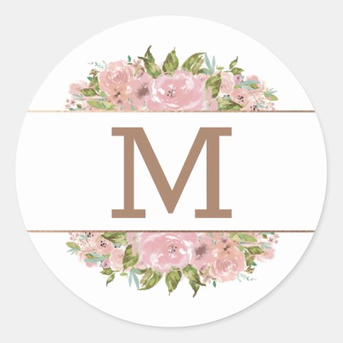 Alluring Rose Vintage Dusty Pink Monogram Wedding Classic Round Sticker