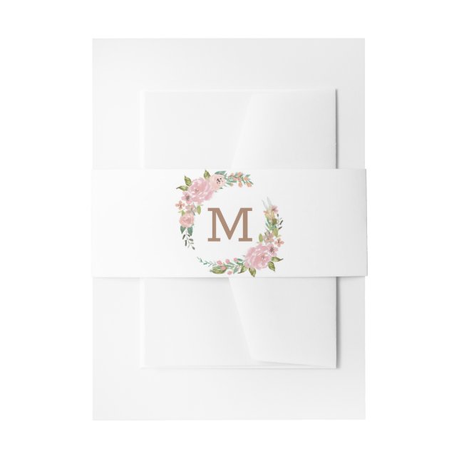 Alluring Rose Vintage Dusty Pink Monogram Wedding Invitation Belly Band (Front Example)