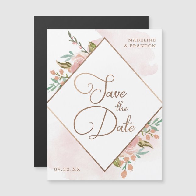 Alluring Rose Vintage Dusty Pink Save the Date Magnetic Invitation (Front/Back)