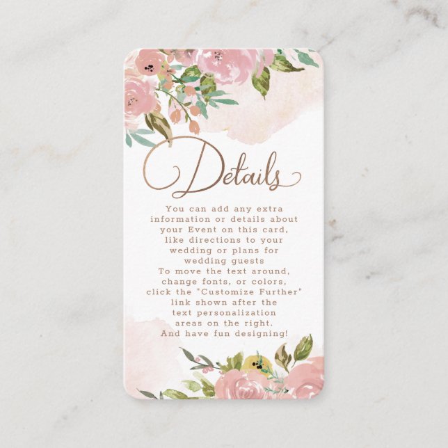 Alluring Rose Vintage Dusty Pink Wedding Details Enclosure Card (Front)