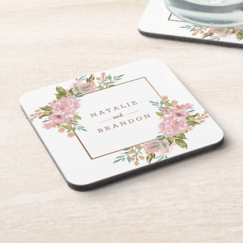 Alluring Rose Vintage Dusty Pink Wedding Monogram Beverage Coaster