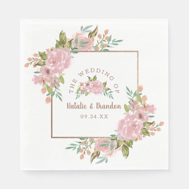 Alluring Rose Vintage Dusty Pink Wedding Monogram Napkins (Front)