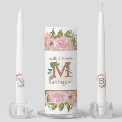 Alluring Rose Vintage Dusty Pink Wedding Monogram Unity Candle Set