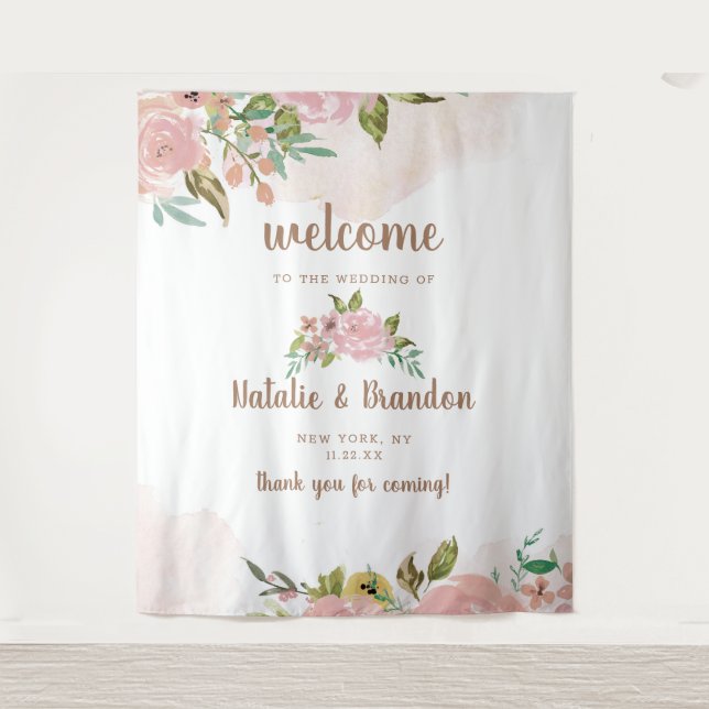 Alluring Rose Vintage Dusty Pink Wedding Welcome Tapestry (Front)
