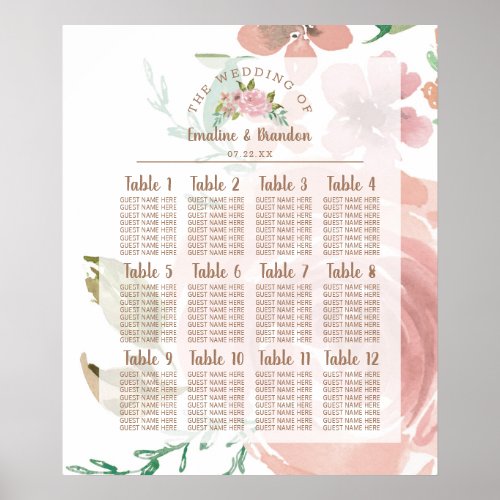 Alluring Rose Vintage Dusty Table Seating Chart