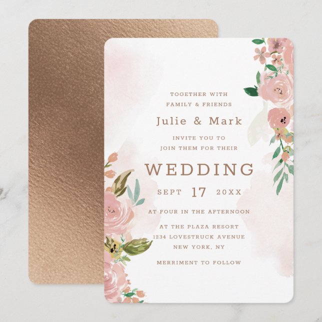 Alluring Rose Vintage Floral Watercolor Wedding Invitation (Front/Back)