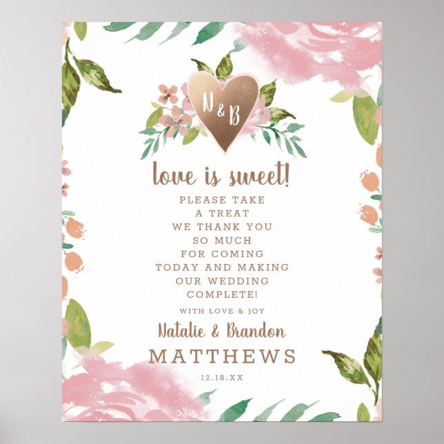 Alluring Rose Vintage Love is Sweet Wedding Sign (Front)