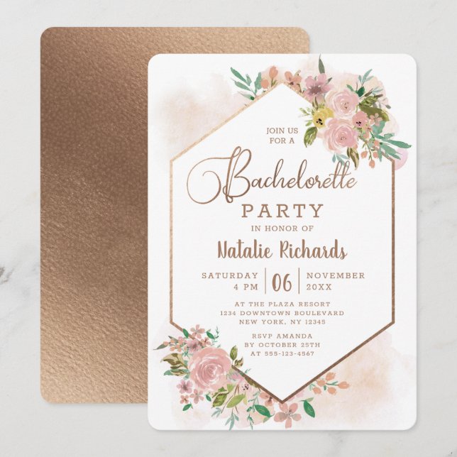 Alluring Rose Vintage Pink Bachelorette Party Invitation (Front/Back)