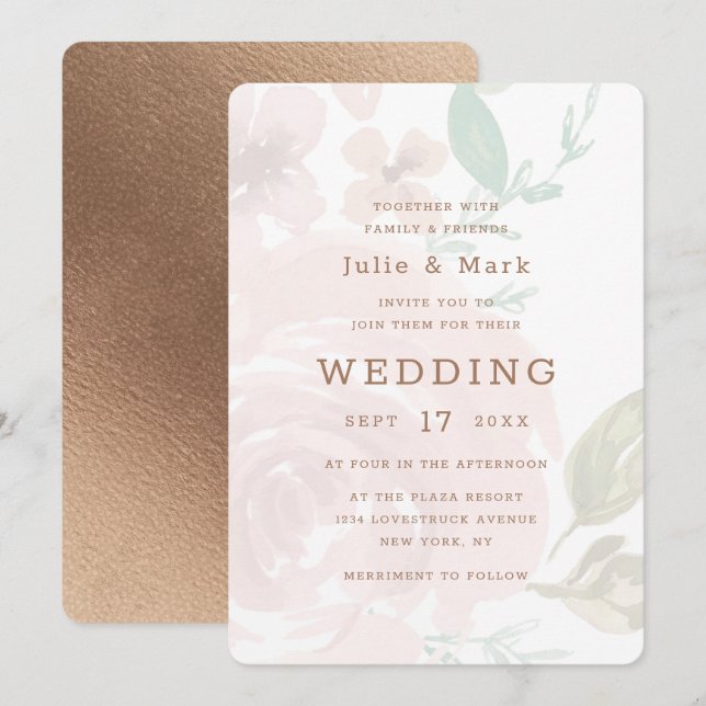 Alluring Rose Vintage Soft Pink Floral Wedding Invitation (Front/Back)