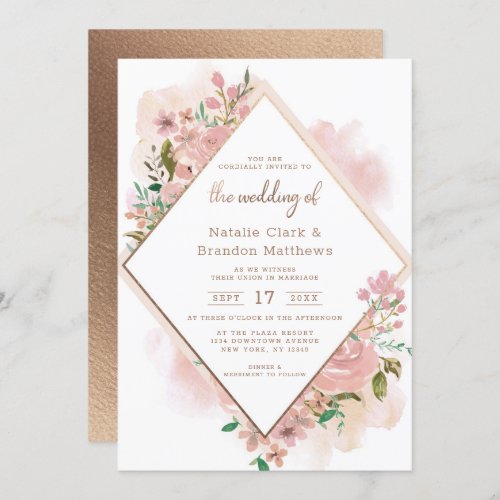 Alluring Rose Vintage Watercolor Diamond Wedding Invitation