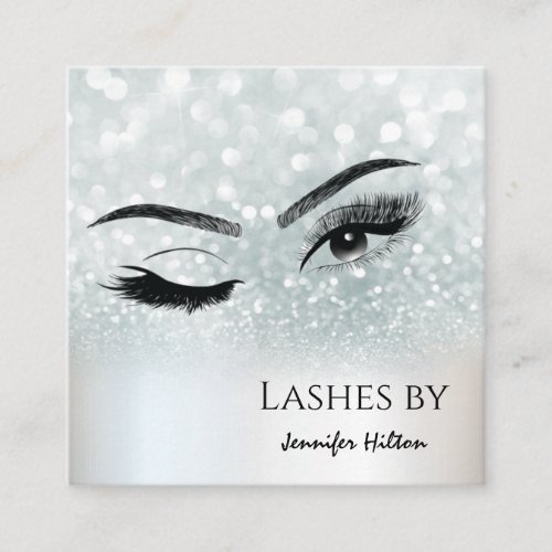 Alluring silver glittery lashes makeup eye square business card