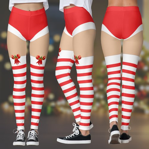Alluring Striped Christmas Stockings Leggings
