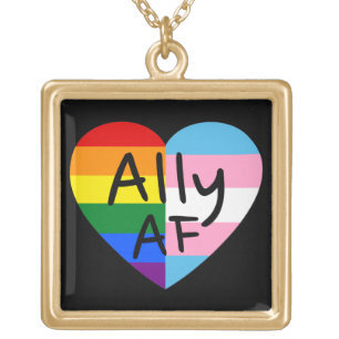 Ally AF III - LGBTQ Flag Gay Trans Queer Pride Gold Plated Necklace