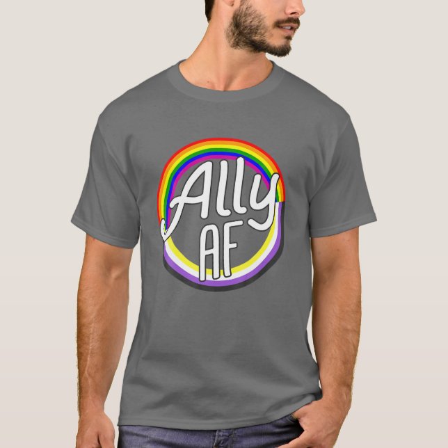 ALLY AF Nonbinary Flag Enby NB Equality LGBT Pride T-Shirt (Front)